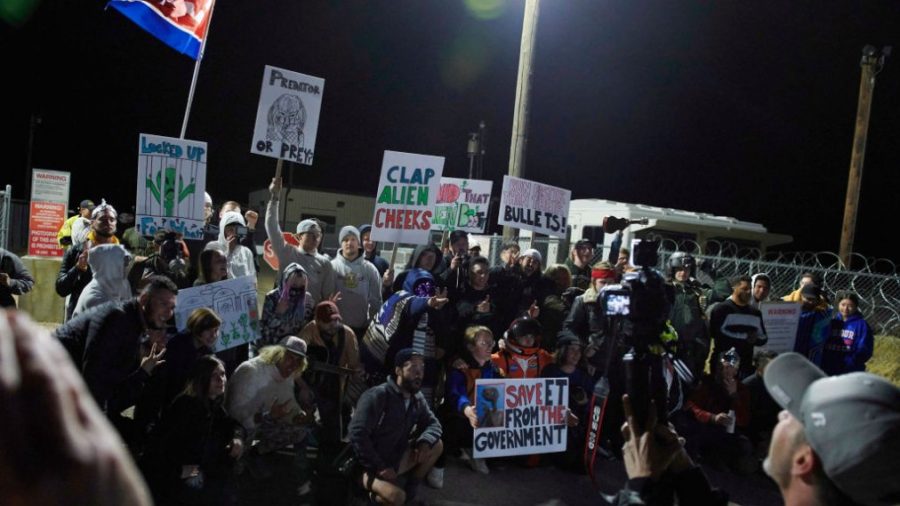 Alien-hunters gather to storm Area 51 at an entrance to the military facility near Rachel, Nevada on September 20, 2019. - Alien-hunters are arriving near Area 51 after a viral craze that saw them commit to storm the mysterious US military base as a variety of events are taking place to mark the weekend, including music festivals in a variety of locations. (Photo by Bridget BENNETT / AFP)        (Photo credit should read BRIDGET BENNETT/AFP/Getty Images)