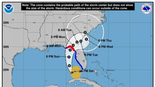 Hurricane Debbie dates of traveling onto Southern States.